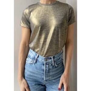 Porridge Shine Glam Tee Shirt Womens Medium Gold Metallic Anthropologie Y2K